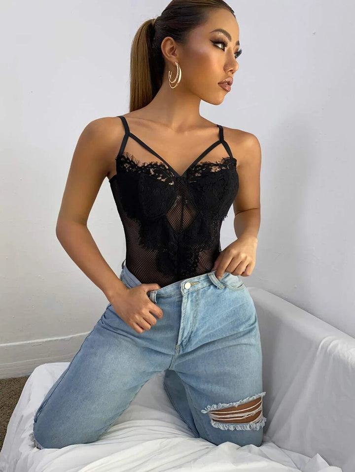 Contrast Sleeve Lace Jumpsuit