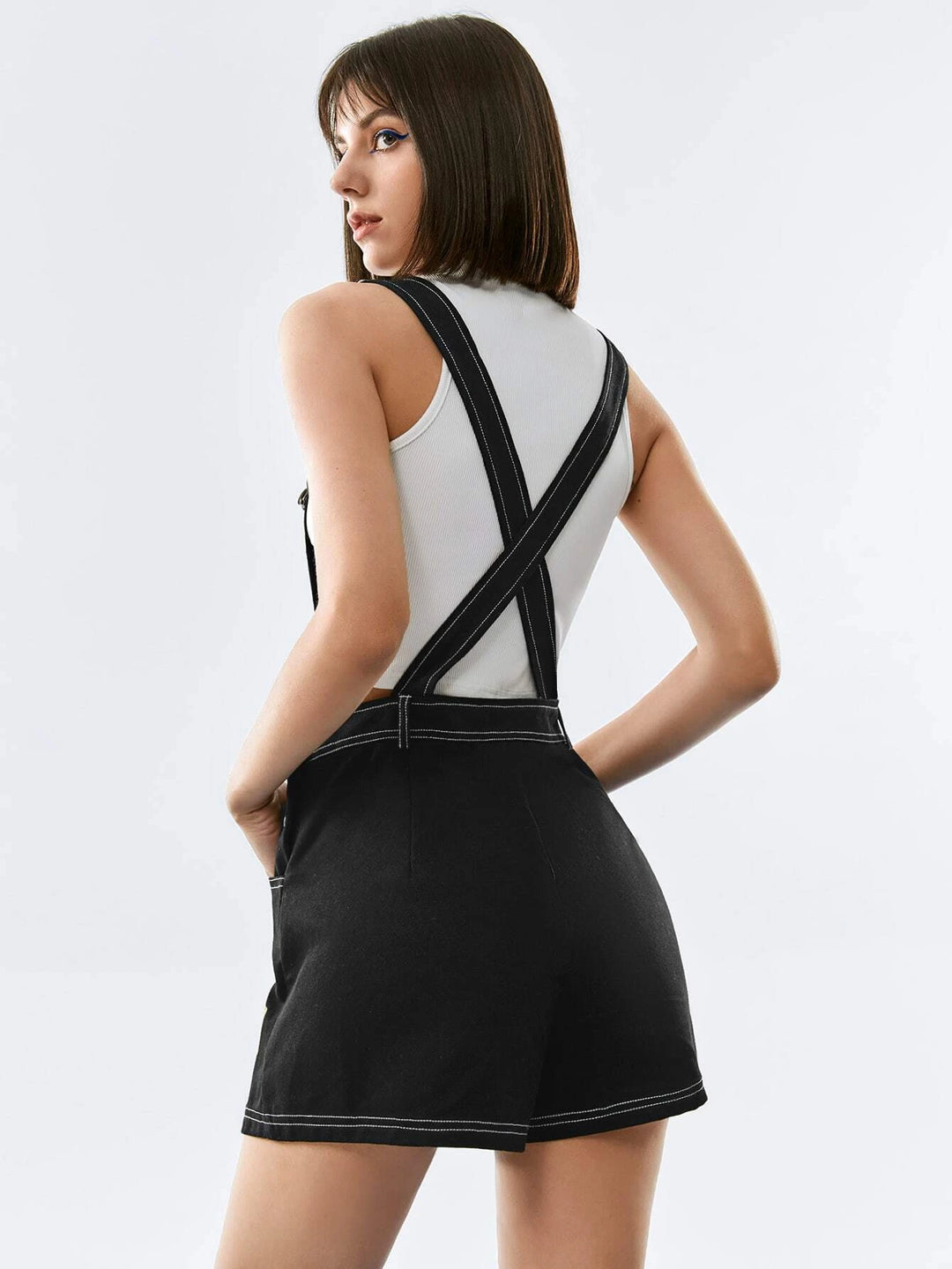 Graphic Top-Stitching Overall Romper