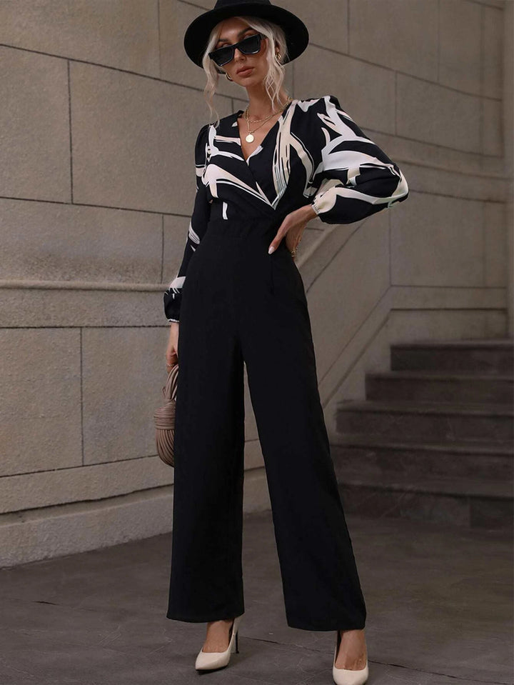 Graphic Pattern V Neck Jumpsuit