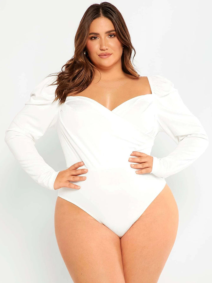 Plus Sleeve Wrap Front Ruched Bodysuit