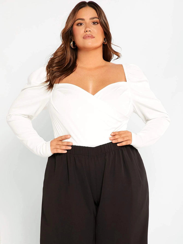 Plus Sleeve Wrap Front Ruched Bodysuit