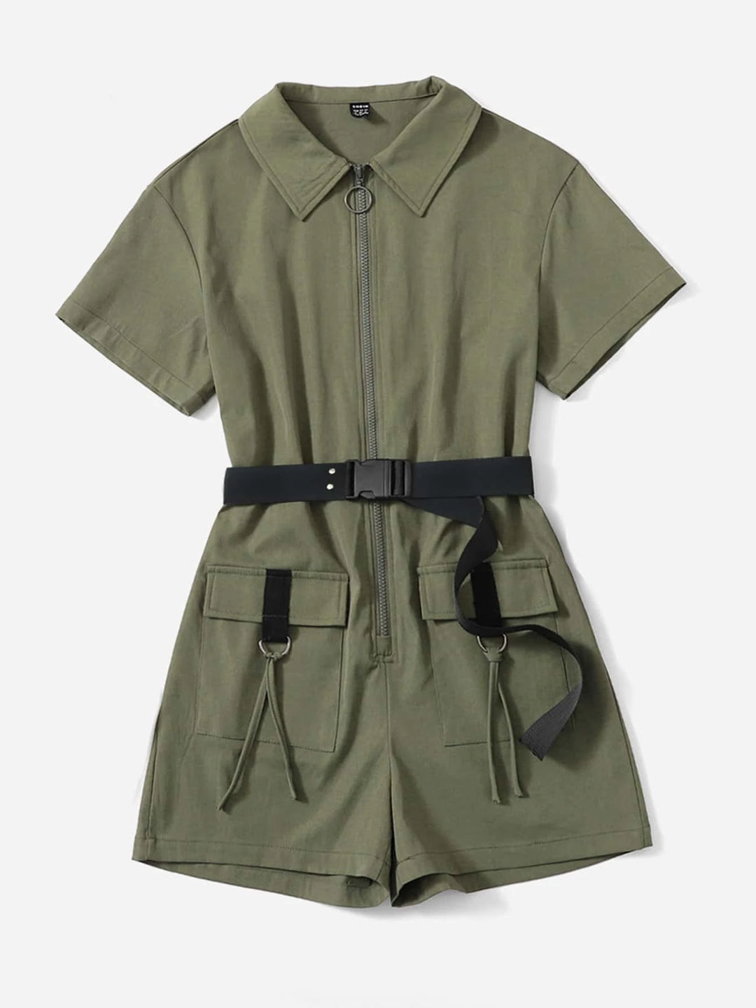 Belted With Flap Pocket Romper