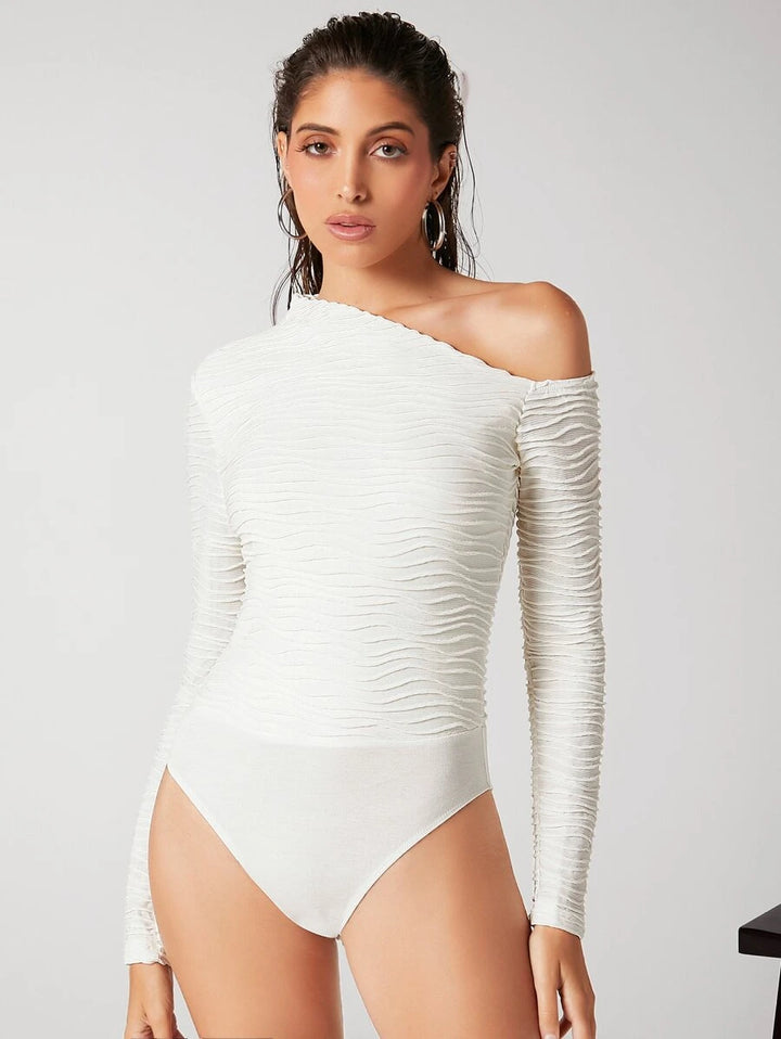 Slim Fit Asymmetrical Neck Ruched Bodysuit