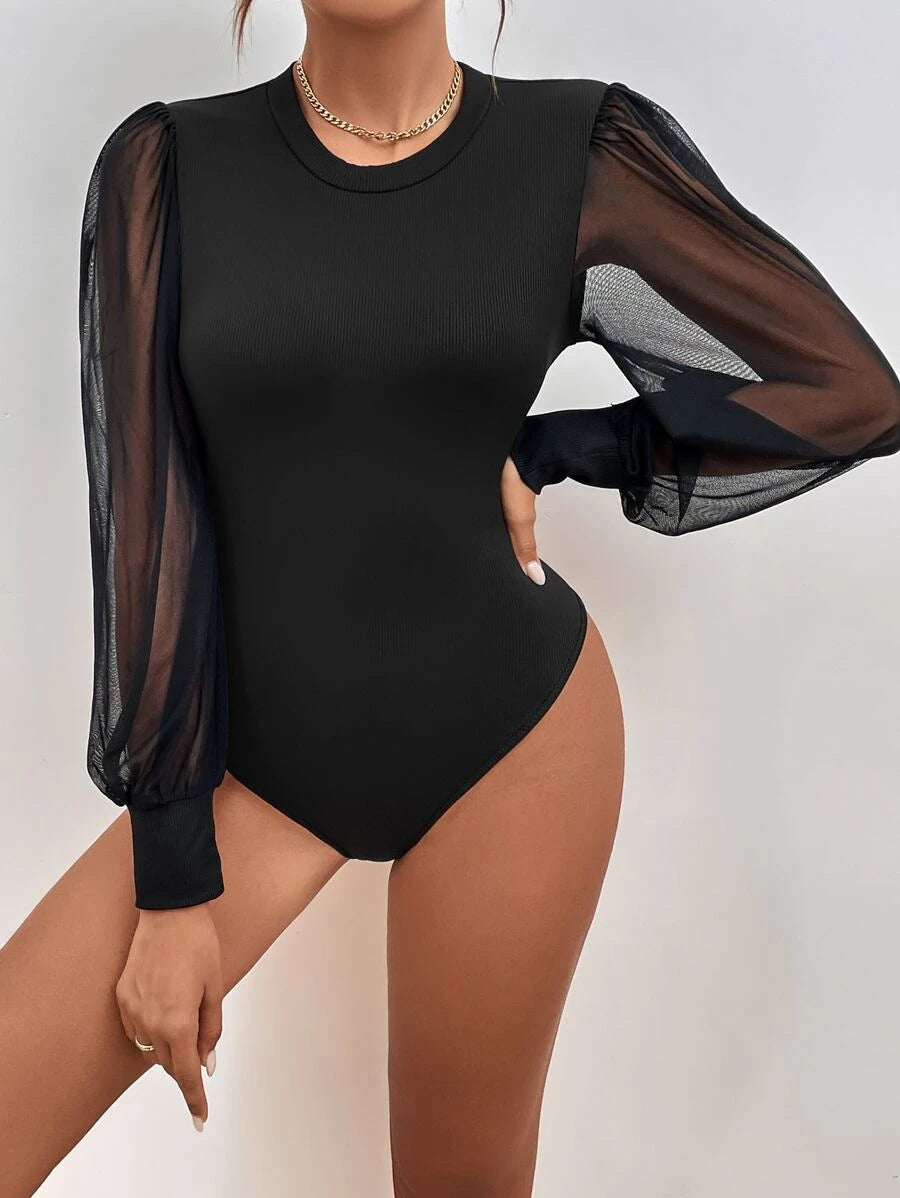 Contrast Mesh Sleeveless Bodysuit