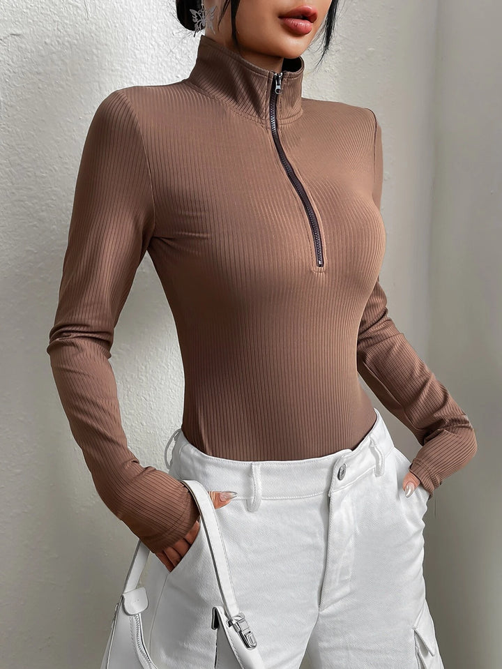 Half Zipper Long Sleeve Bodysuit