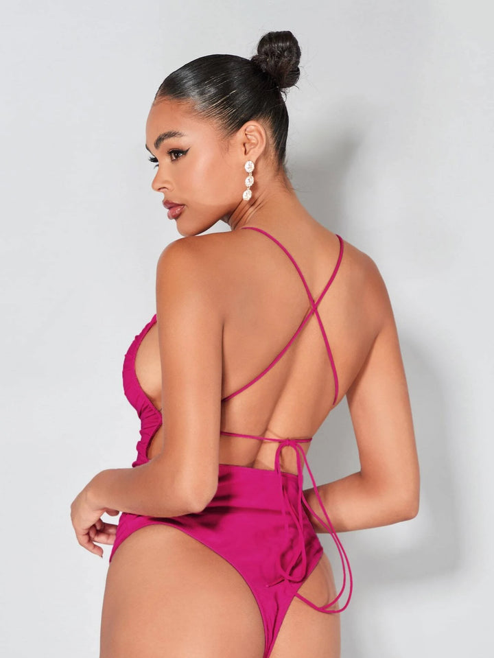 Lace Up Backless Bodysuit