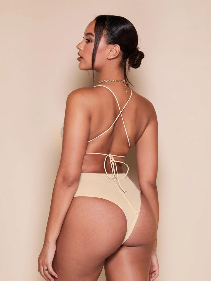 Lace Up Backless Bodysuit