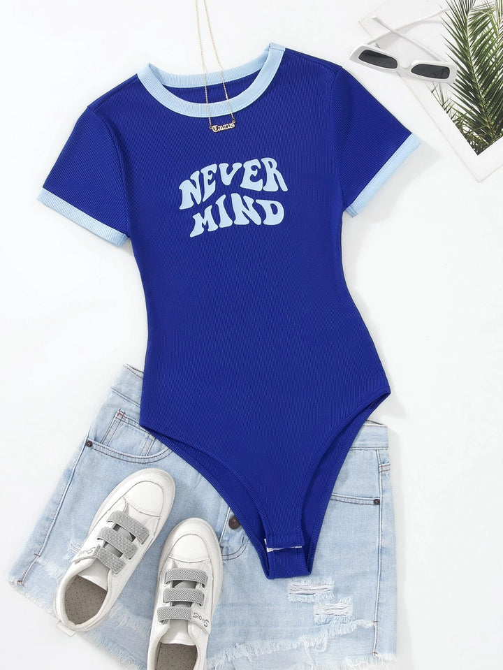 Slogan Graphic Contrast Trim Bodysuit