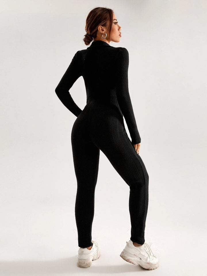 Long Sleeve Half Placket Unitard Jumpsuit