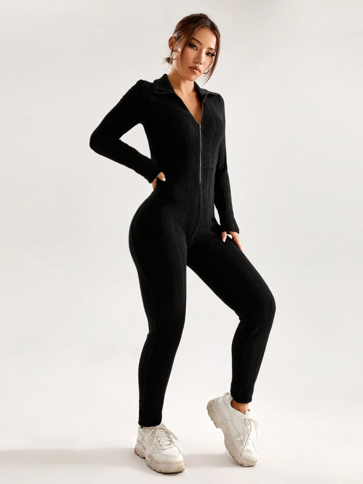 Long Sleeve Half Placket Unitard Jumpsuit