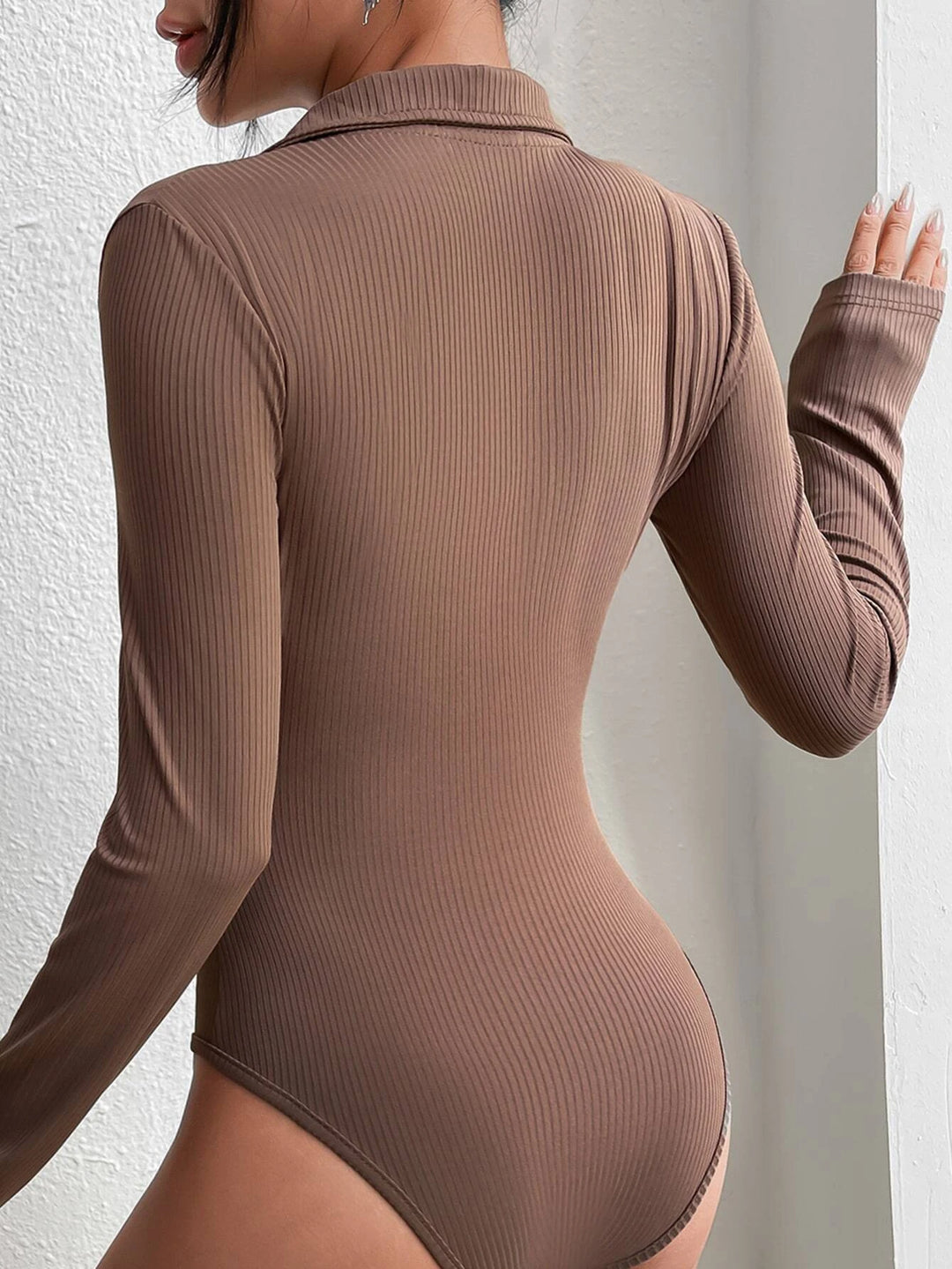Half Zipper Long Sleeve Bodysuit