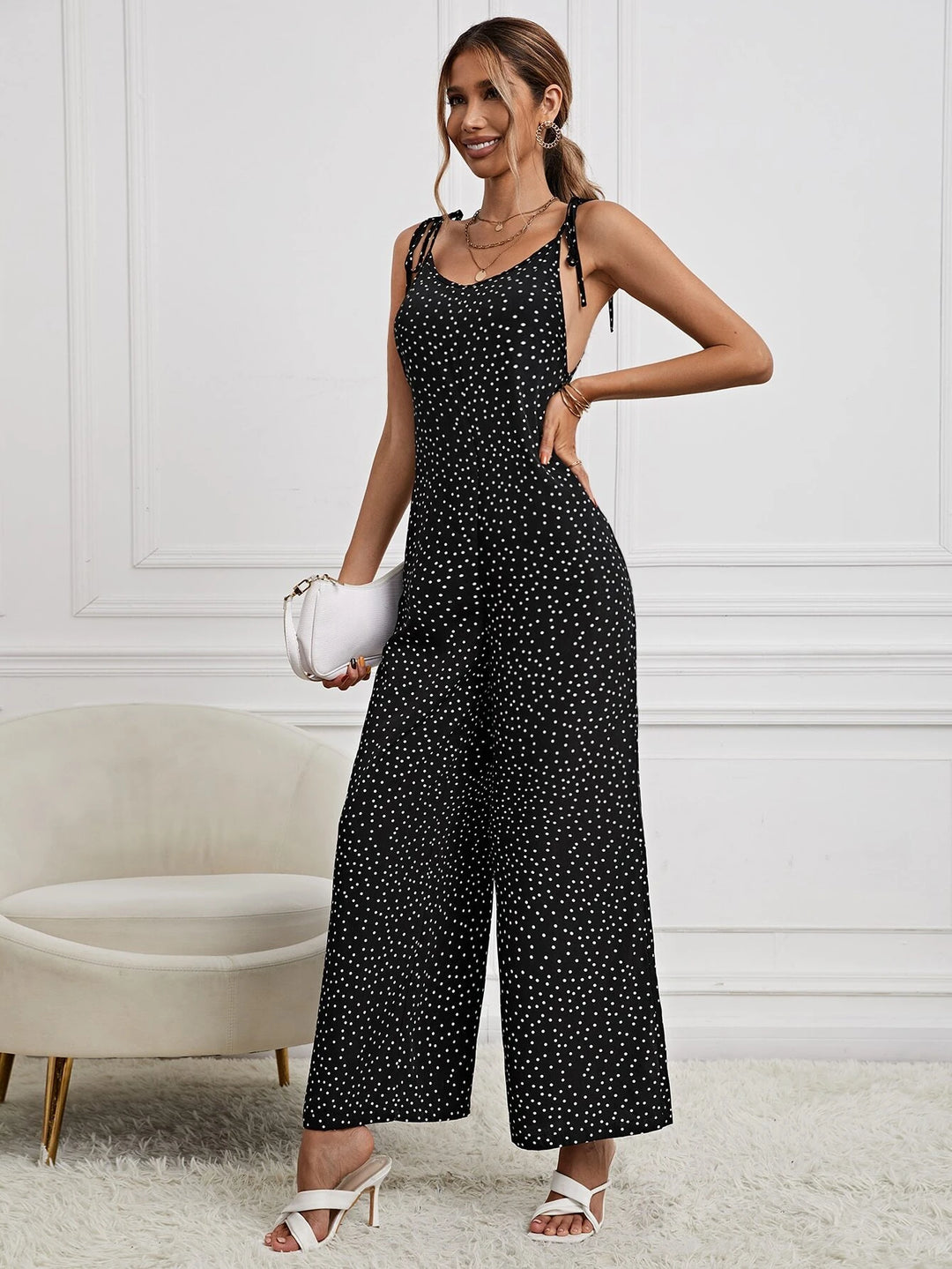 Langer Cami-Jumpsuit mit Polka Dots