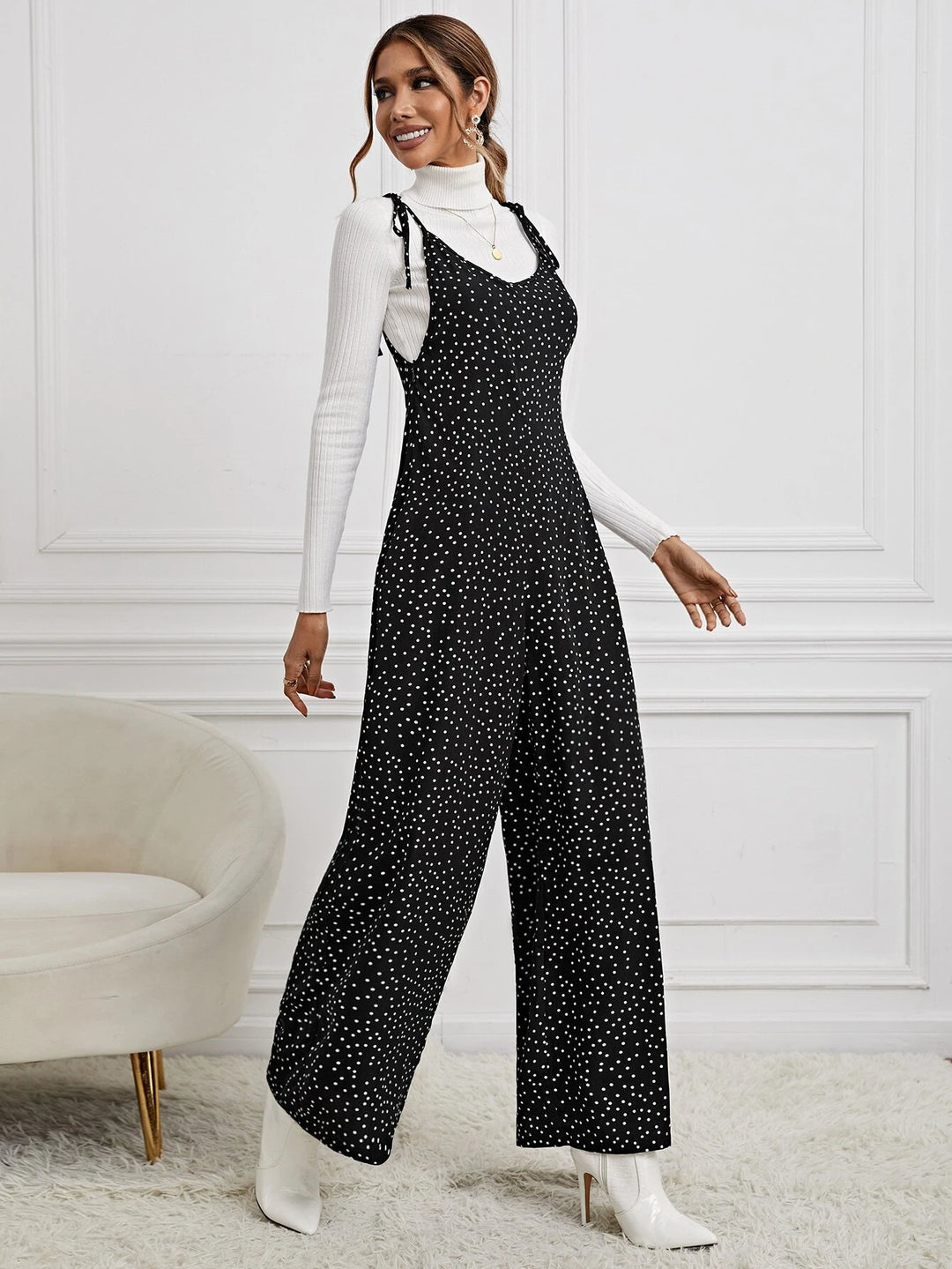 Langer Cami-Jumpsuit mit Polka Dots