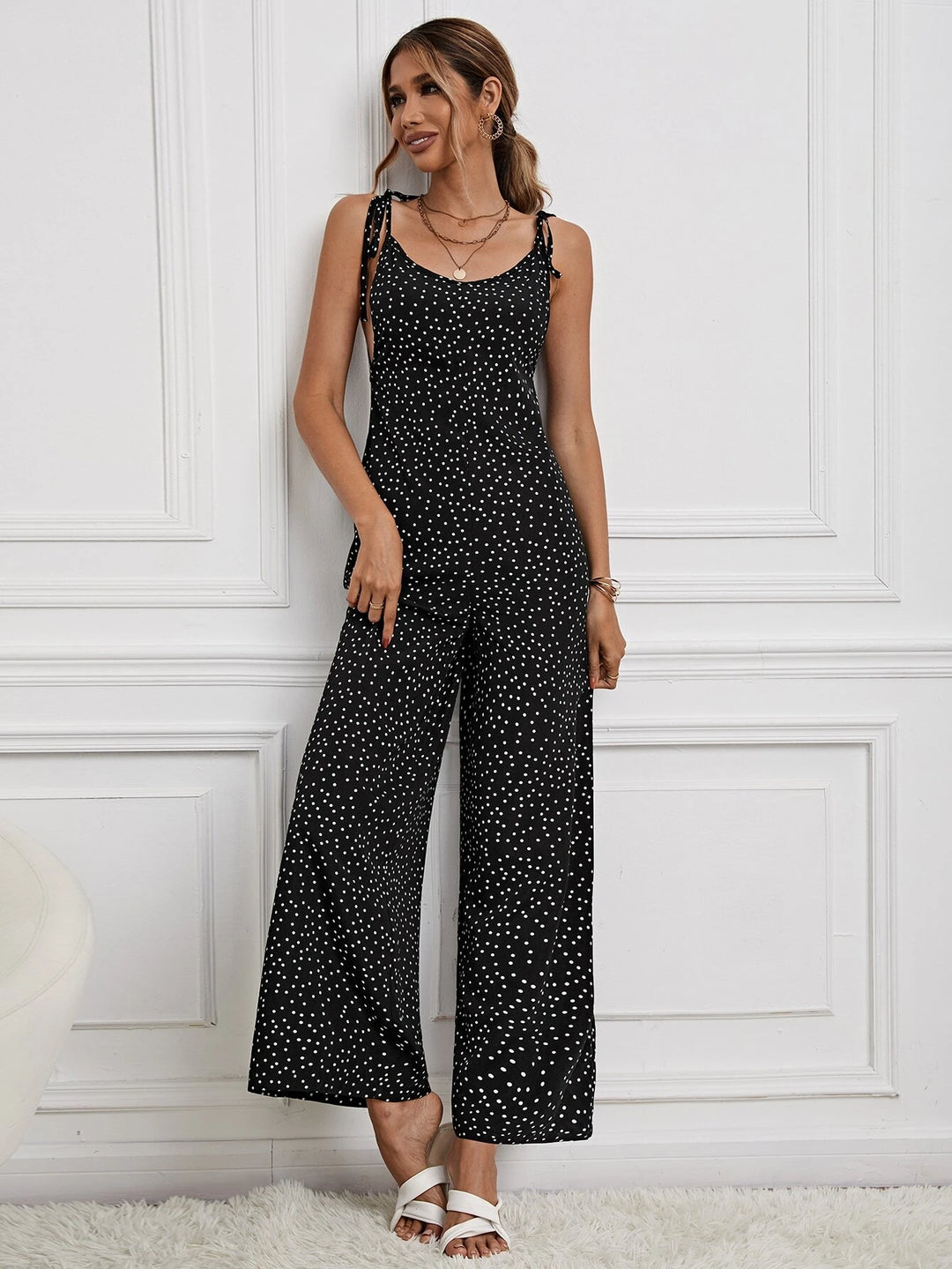 Langer Cami-Jumpsuit mit Polka Dots