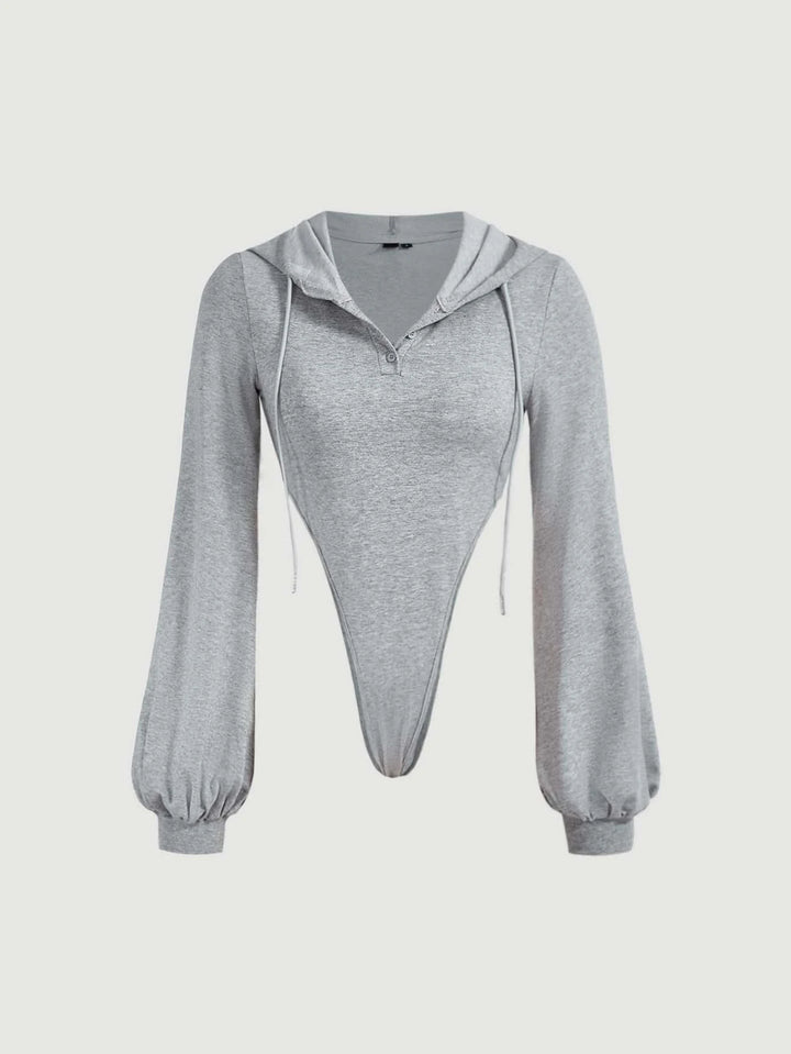 Casual Drawstring Hooded Bodysuit