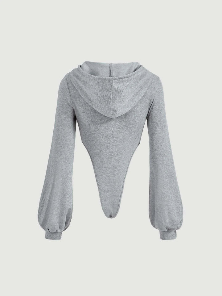 Casual Drawstring Hooded Bodysuit