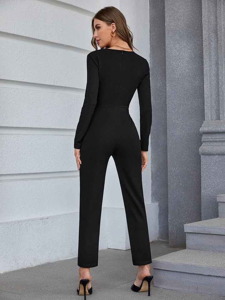 Surplice Neck Double Buttoned Jumpsuit