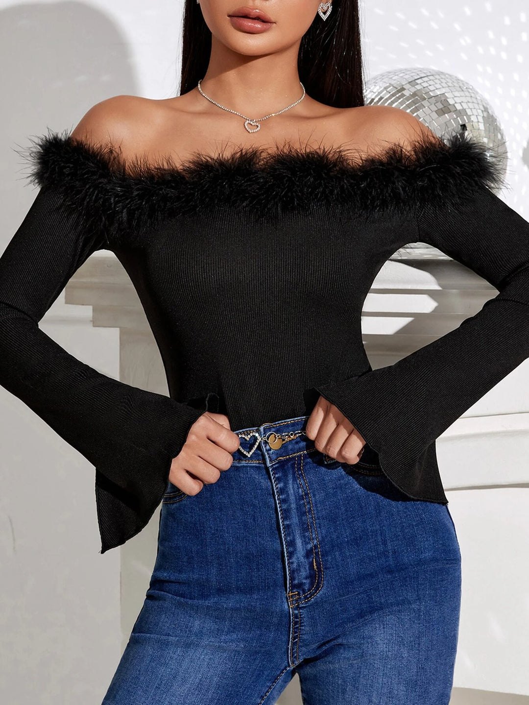 Flounce Sleeve Split Cuff Bodysuit