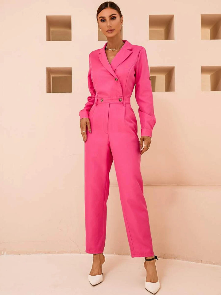 Lapel Neck Roll-up Sleeve Shirt Jumpsuit