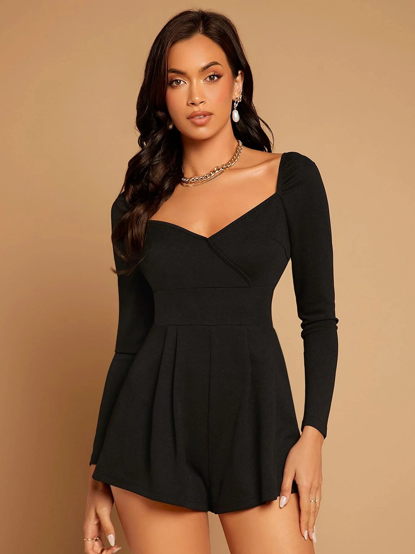 Puff Sleeve Fold Pleat Romper – Comfy Jumpsuits