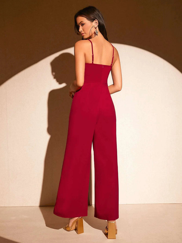 Solid Cami Jumpsuit Without Chain Belt