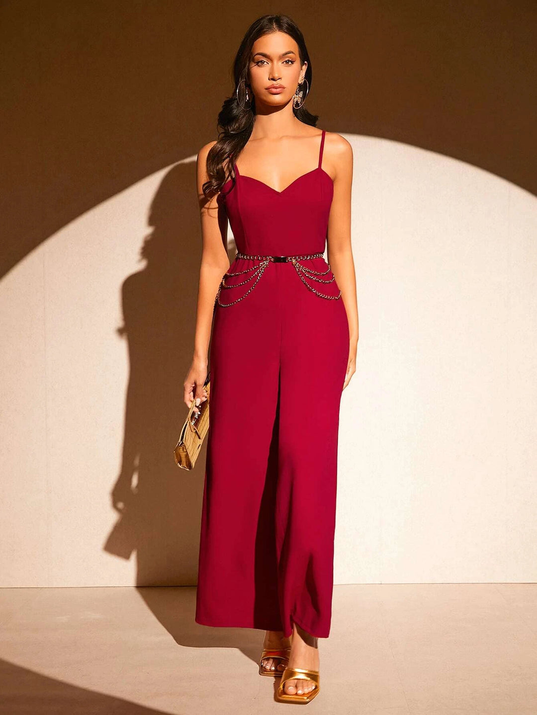 Solid Cami Jumpsuit Without Chain Belt