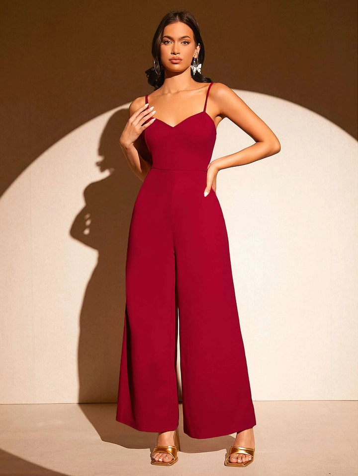 Solid Cami Jumpsuit Without Chain Belt