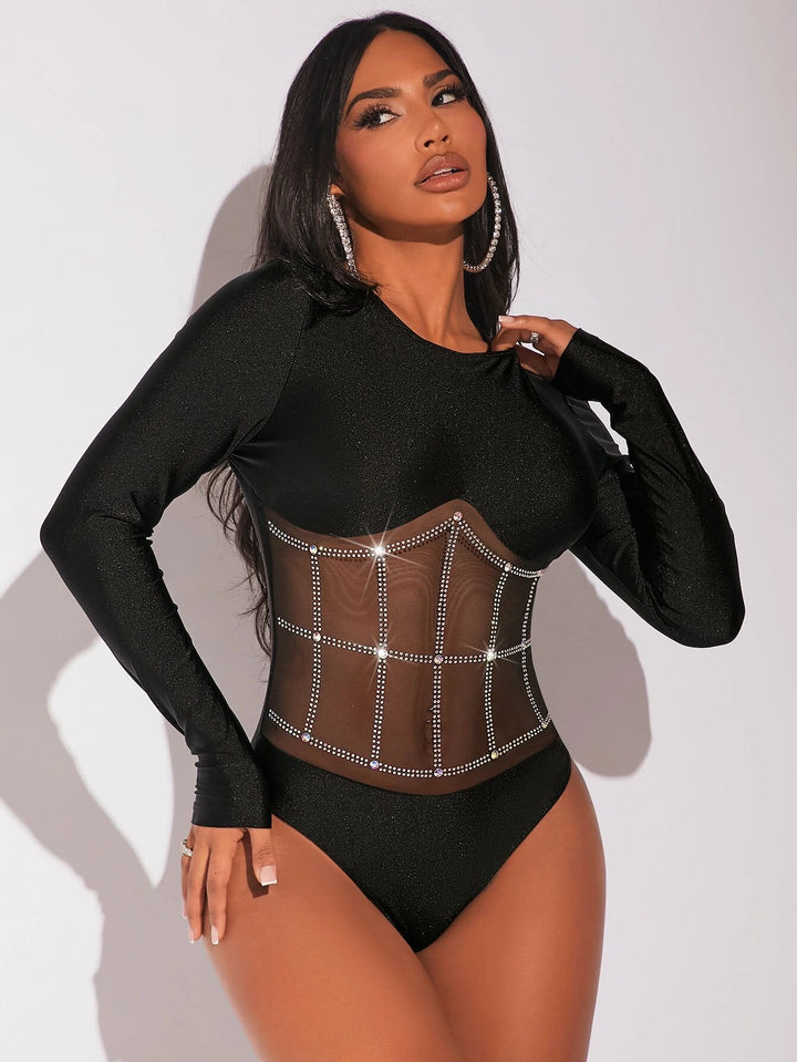 Mesh Panel Glitter Bodysuit