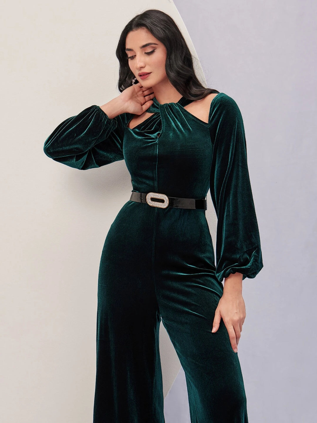 Bishop Sleeve Jumpsuit With Belt