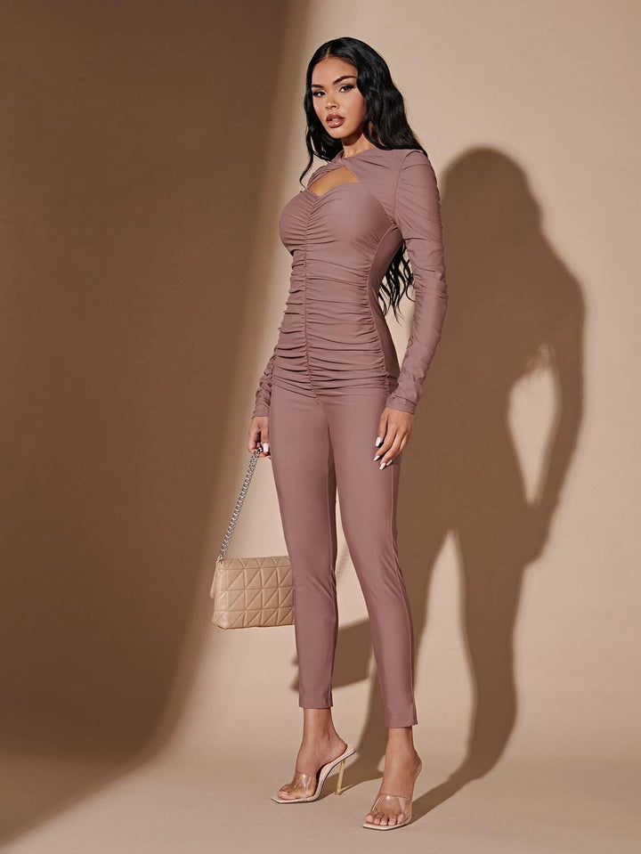 Round Neck Ruched Jumpsuit