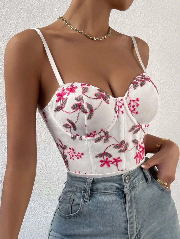 Floral Embroidery Cami Bodysuit