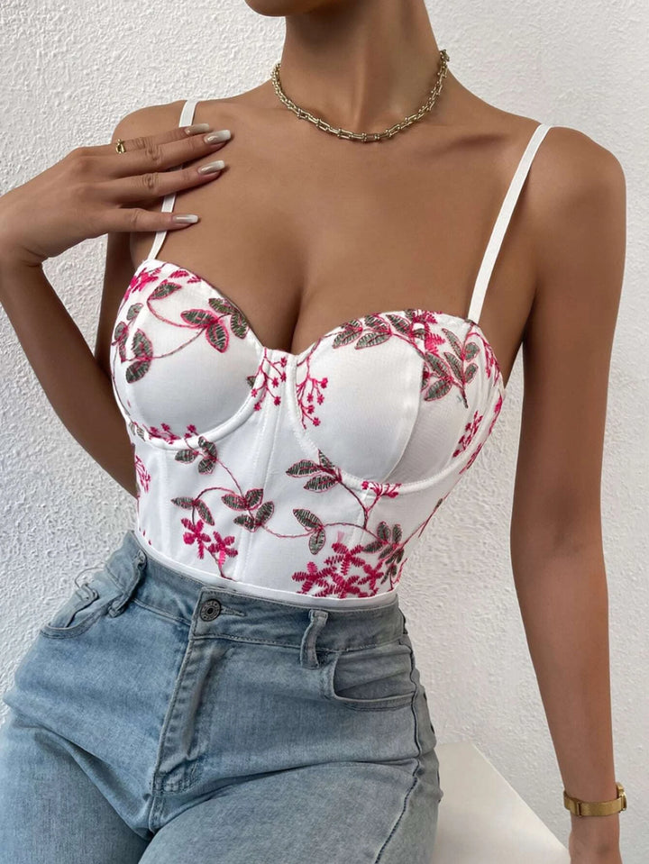 Floral Embroidery Cami Bodysuit