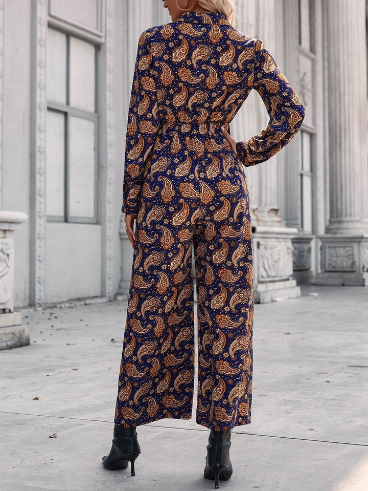 Paisley Print Wide Leg Jumpsuit Without Belt