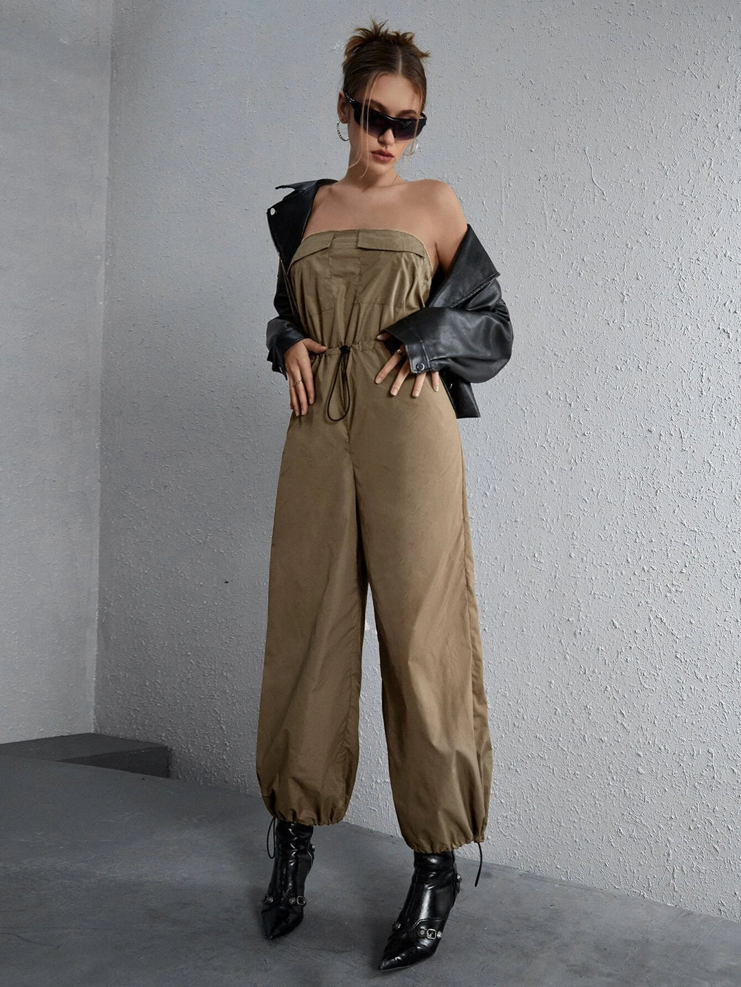 Gorpcore Drawstring Waist Tube Parachute Jumpsuit