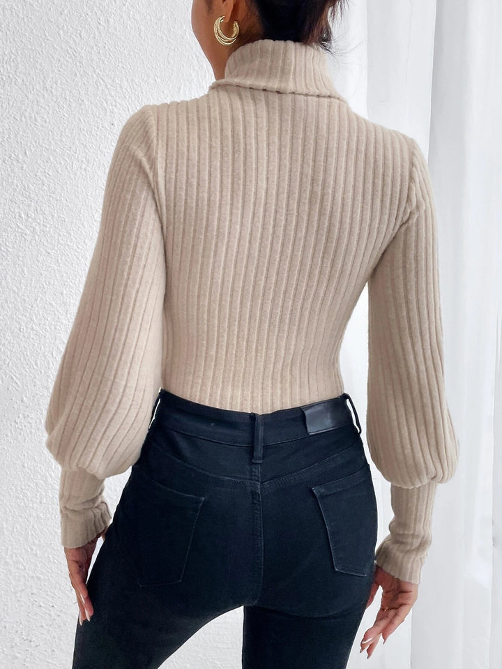 Turtle Neck Ribbed Knit Bodysuit