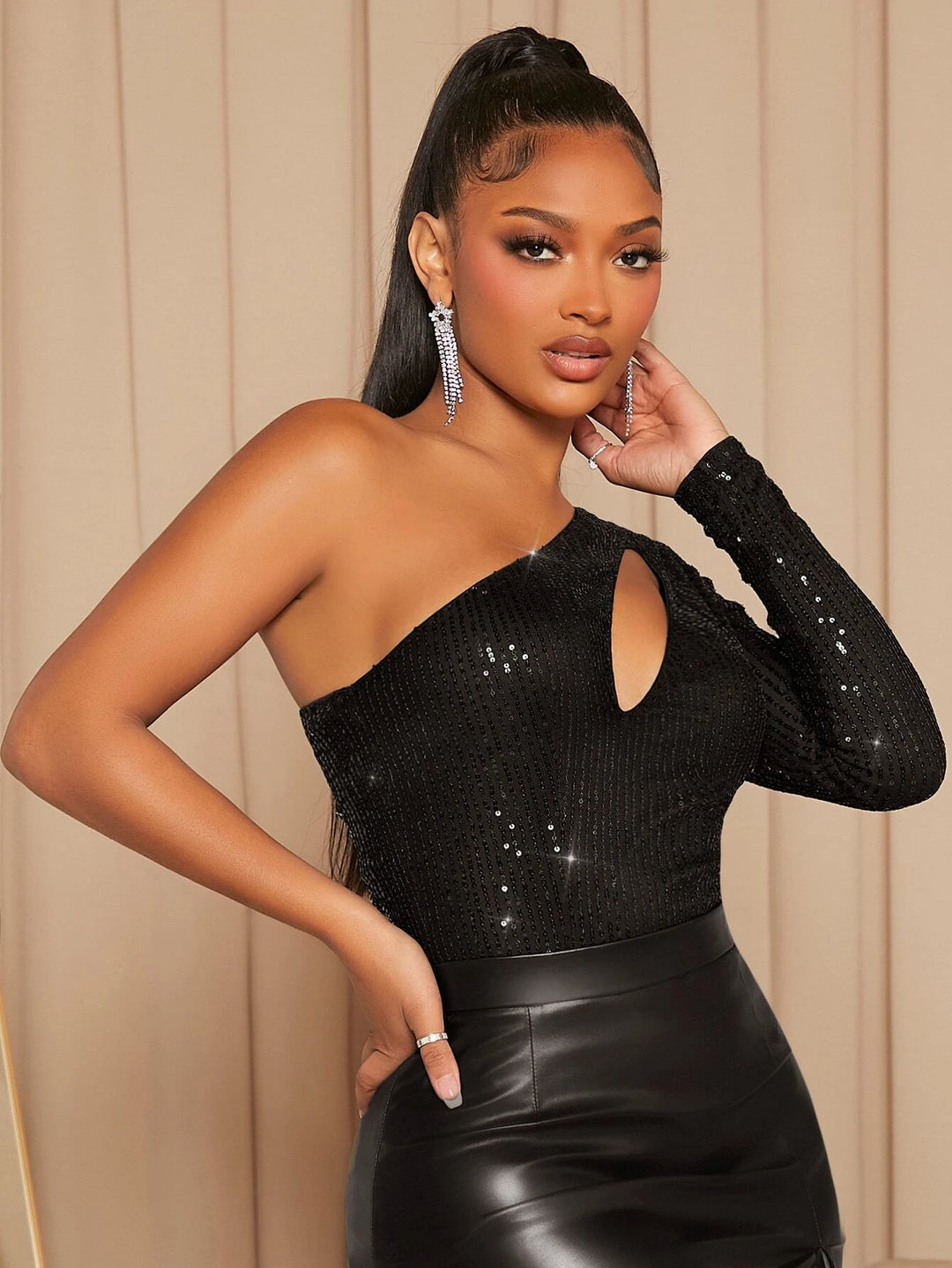 One Shoulder Long Sleeved Bodysuit