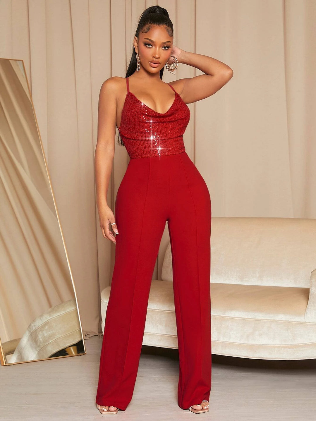 Draped Neckline Cami Jumpsuit