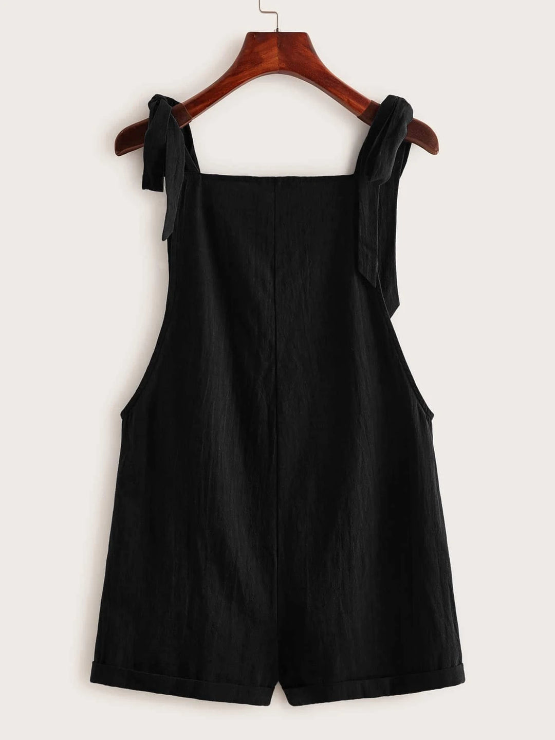 Knot Strap Pocket Patched Pinafore Romper