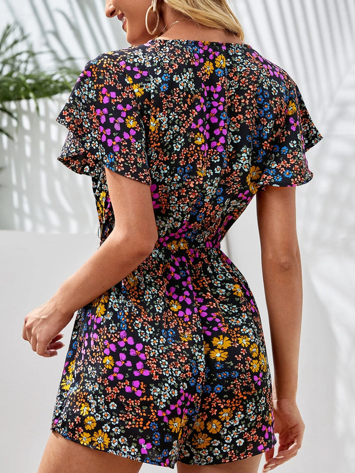 Allover Floral Print Butterfly Sleeve Romper