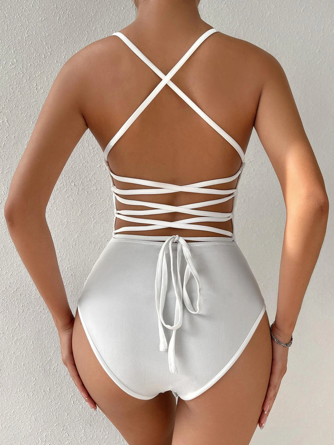 Rhinestone Detail Crisscross Front Cami Bodysuit