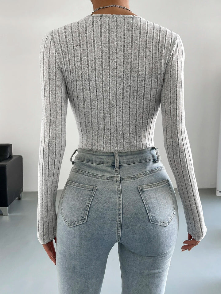 Surplice Neck Ribbed Knit Bodysuit