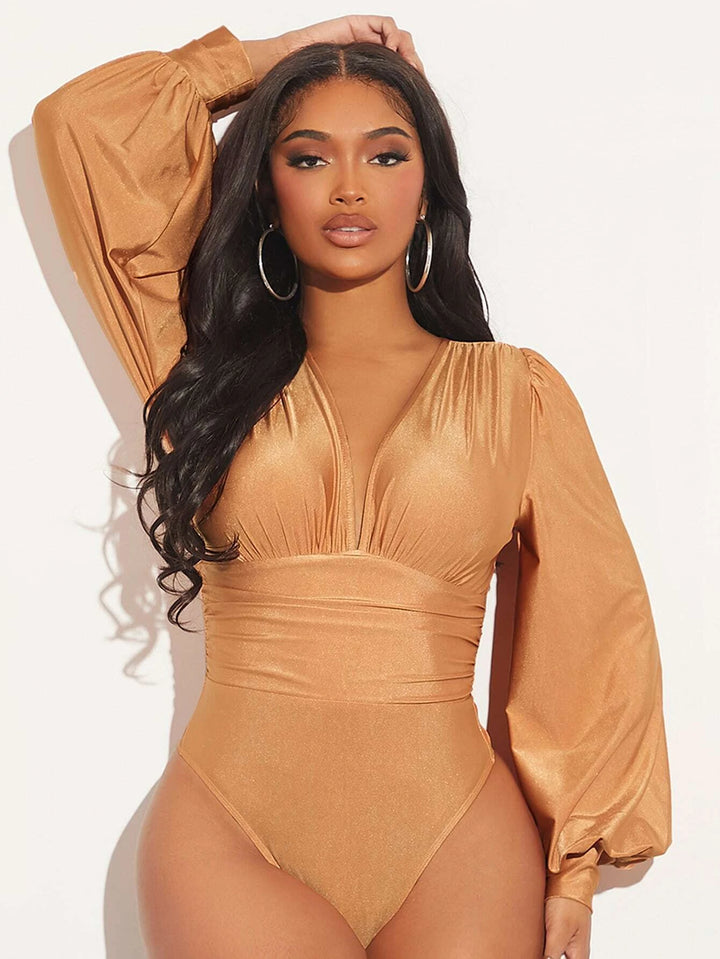 Lantern Sleeve Ruched Bodysuit