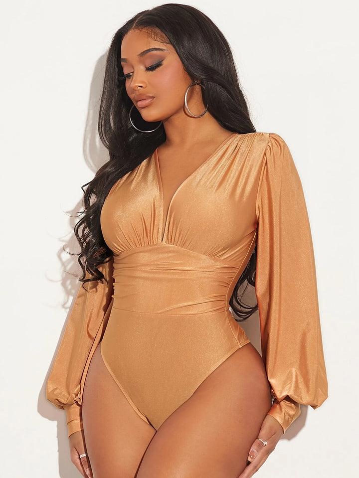 Lantern Sleeve Ruched Bodysuit