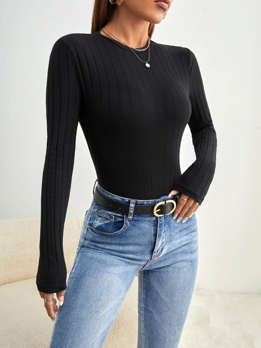 Solid Colored Ribbed Knit Bodysuit