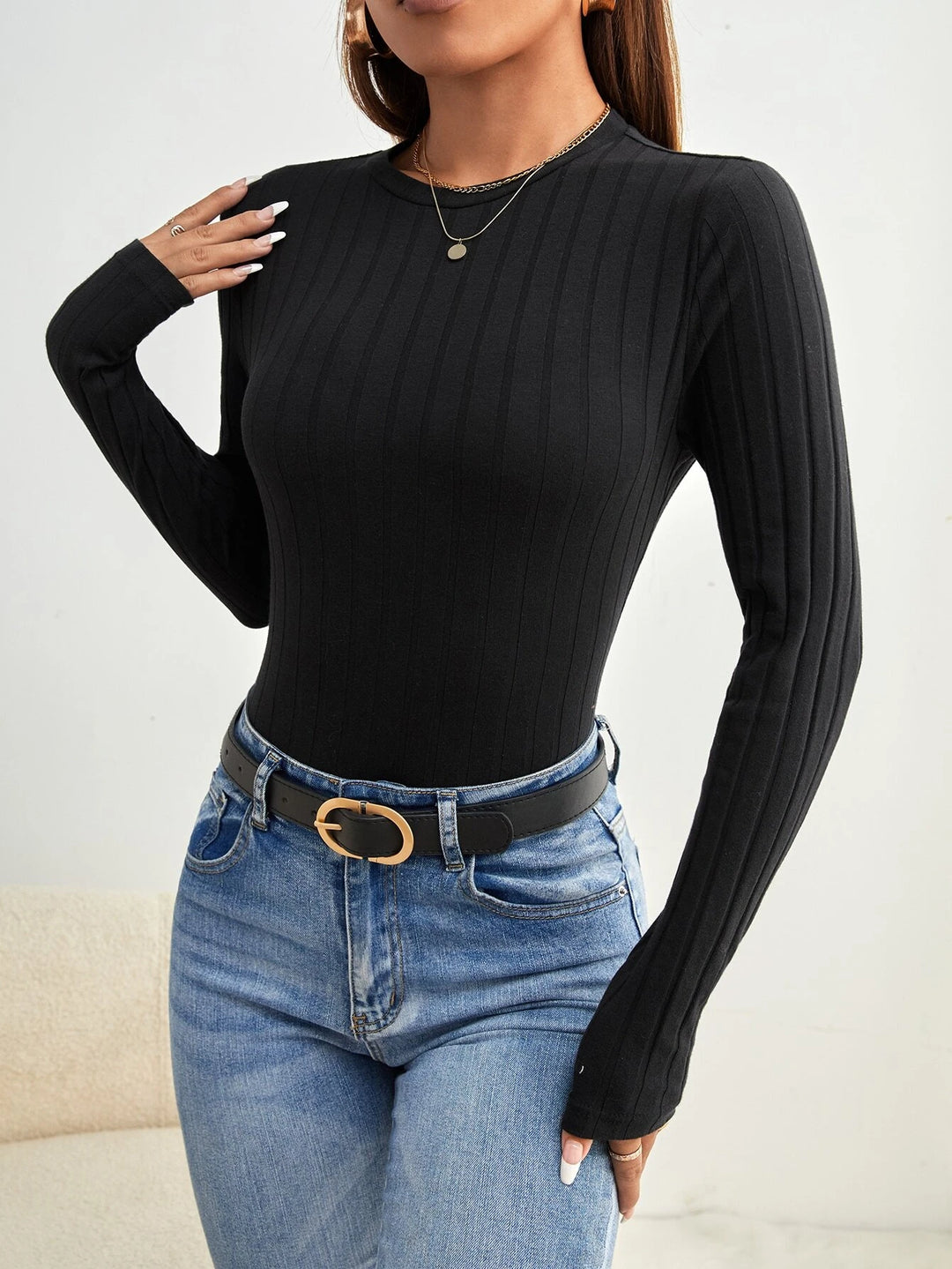 Solid Colored Ribbed Knit Bodysuit