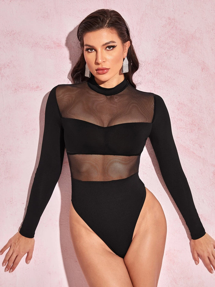 Plain Slim Fit Mesh Bodysuit