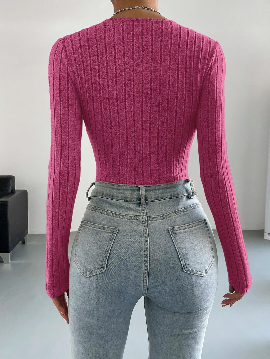 Surplice Neck Ribbed Knit Bodysuit