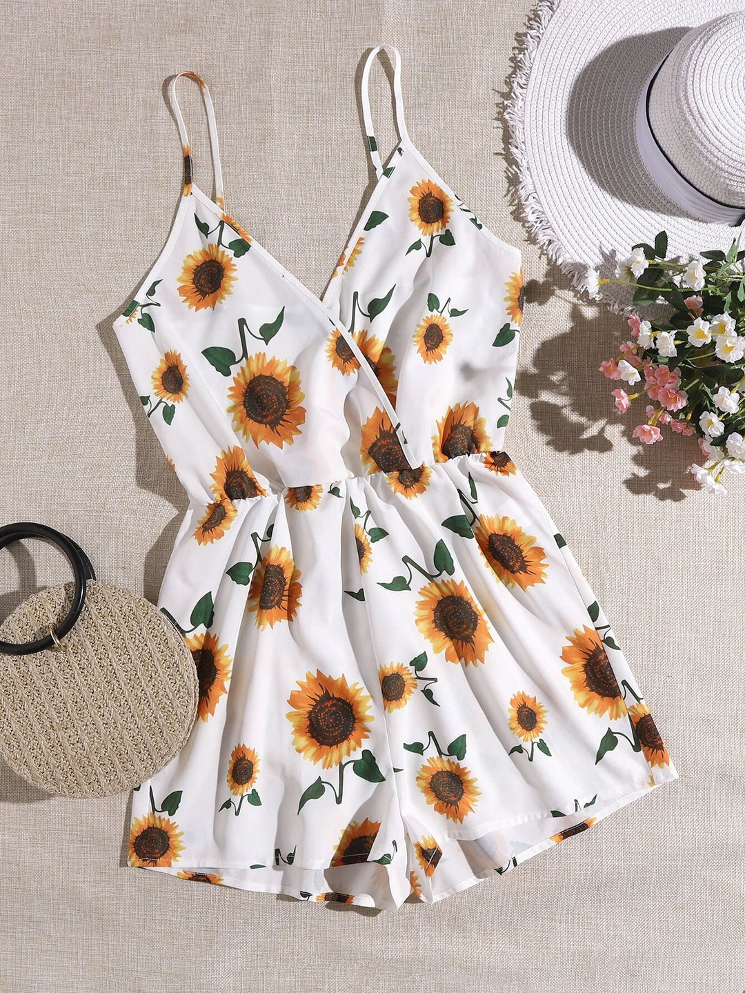 Sunflower Print Cami Romper