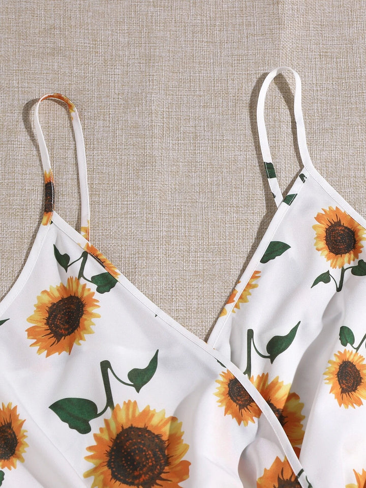 Sunflower Print Cami Romper