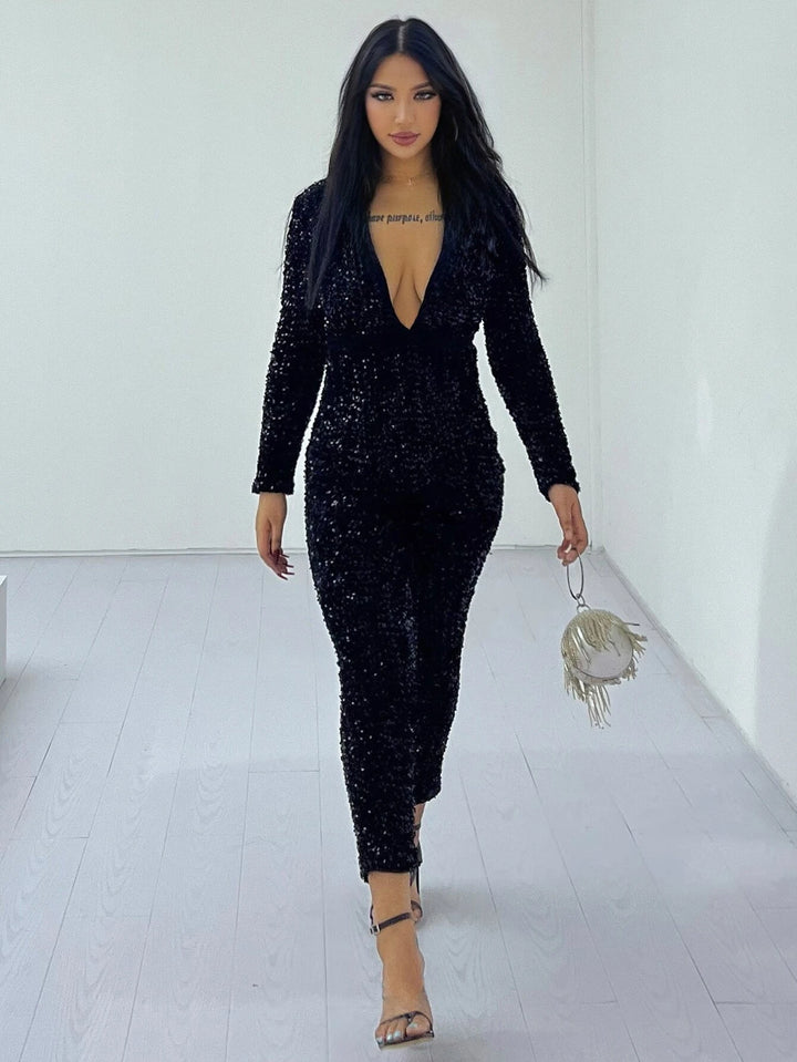 Long Sleeve Sequin Jumpsuit